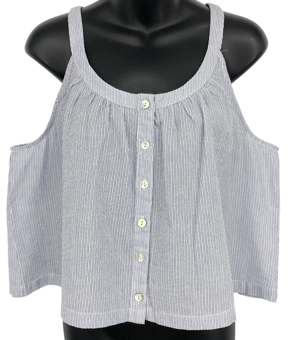 Allie Rose Sleeveless Button Front Scoop Tank Top Womens Medium Striped Linen